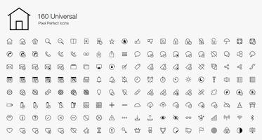 160 Universal Pixel Perfect Icons Line Style. vector