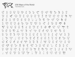 Maps of the World by Country Pixel Perfect Icons Line Style.  vector