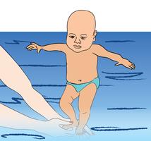 Baby swims. Swimming lesson vector