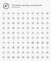 100 Letters, Numbers, and Symbols Pixel Perfect Icons Line Style.  vector