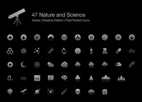 47 iconos perfectos de píxeles de la naturaleza y la ciencia (Filled Style Shadow Edition). vector