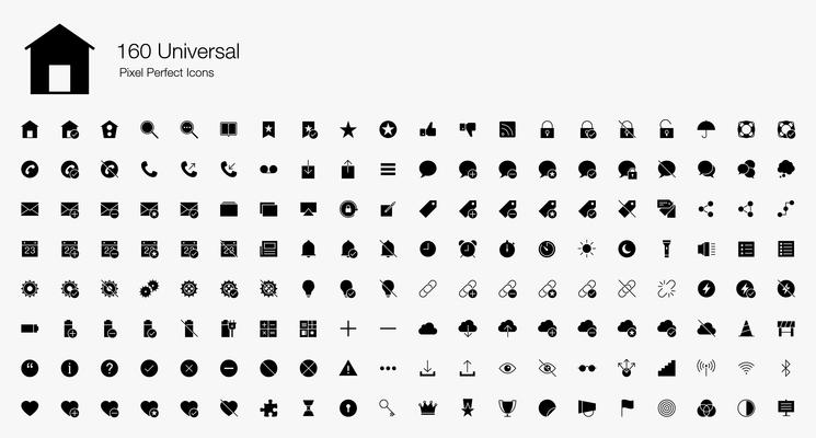 160 Universal Web Pixel Perfect Icons Filled Style.
