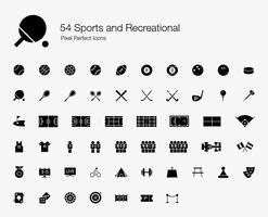 54 iconos perfectos de píxeles deportivos y recreativos (estilo relleno). vector