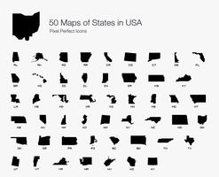 Todos los 50 estados de los Estados Unidos Mapa de píxeles de iconos perfectos (estilo relleno). vector