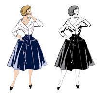 Mujer de tela con estilo. Moda de niña vestida estilo de los años 60: fiesta retro. vector