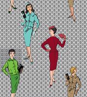 Vintage dressed girl 1920's style. Retro fashion party seamless pattern. vector