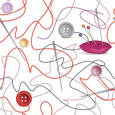 Needle, thread seamless pattern. Sewing seamless background.