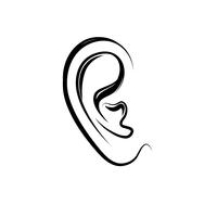 Icono de grabado de la oreja. Oído humano aislado sobre fondo blanco