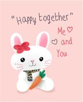 feliz eslogan con dibujos animados lindo conejo y zanahoria ilustración vector