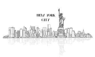 Silueta de la ciudad del horizonte de Nueva York, Estados Unidos con el monumento a la libertad