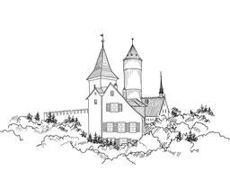 Medieval castle landscape. Ancient castle tower building skyline vector