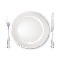 Table setting set. Fork, Knife, Spoon, Plate. Cutlery service sign