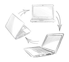 Laptop set Computers connection concept. Social collaboration sign vector