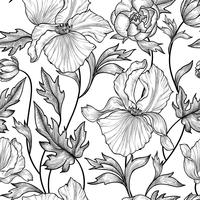 Floral seamless pattern. Flower background Engrave garden texture vector