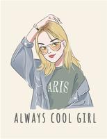 slogan with cute cartoon girl illustration vector