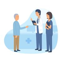 Healthcare Characters With Old Patient. vector