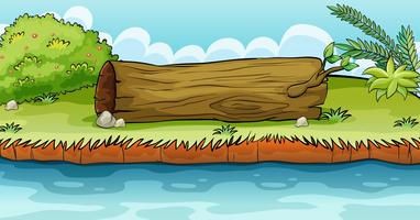 Un gran tronco al lado del estanque. vector