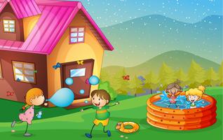 a house and kids vector