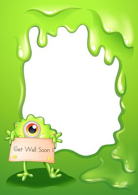 A border design with a monster holding a get-well-soon card