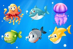 A deep ocean with smiling creatures vector