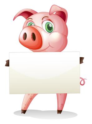 A fat pig holding an empty signboard