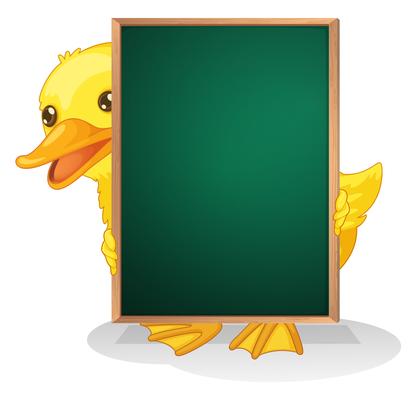 A duckling holding a blackboard