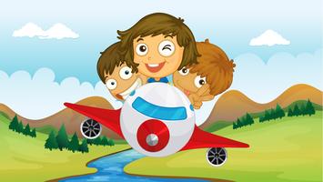 Kids riding in a plane vector