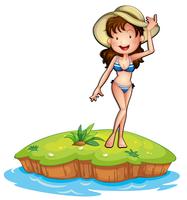 Una isla con una chica en bikini. vector