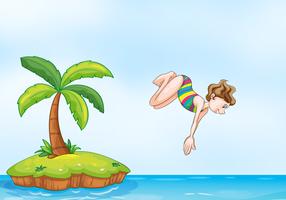 palm tree girl diving on island vector