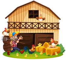 Farmer and chickens in the farm vector