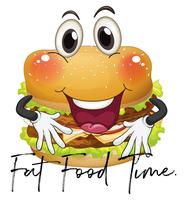 Phrase fat food time with giant hamburger vector