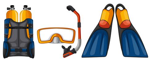 Scuba diving equipments in yellow and blue color vector