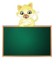 A yellow cat above the empty blackboard vector