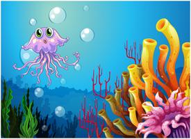 An octopus and the coral reefs under the sea vector