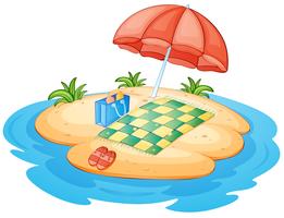 An island with an umbrella and a blanket vector