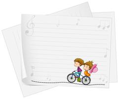 Diseño de papel con amor pareja en bicicleta. vector