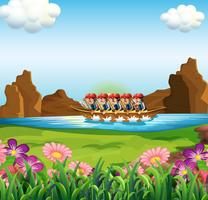 A group of men boating vector