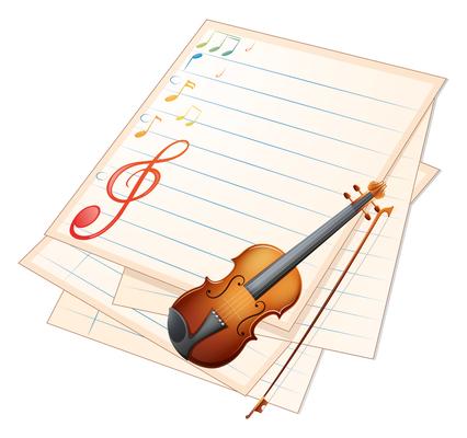 An empty paper with a violin and musical notes