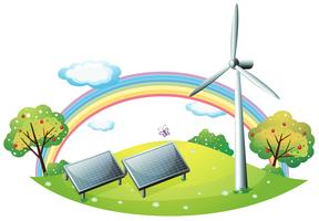 A windmill and solar energy panels vector