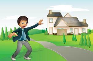 a boy and a house vector