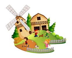 Many kids playing in the farm vector
