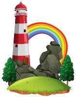 Scene with lighthouse and rainbow vector