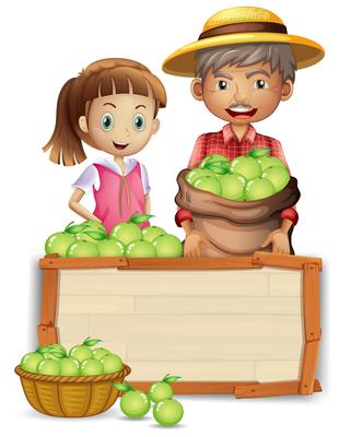 Farmer with lime on wooden board