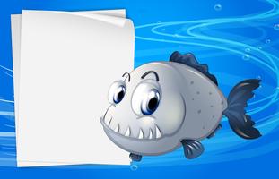 A piranha beside an empty signage under the sea vector