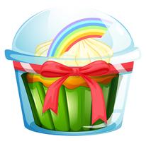A container with a cupcake inside decorated with a ribbon vector