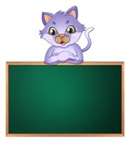 A cat leaning above the empty blackboard vector