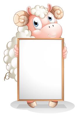 A sheep holding an empty bulletin board