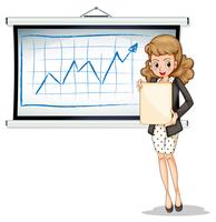 A woman holding an empty template in front of the whiteboard vector