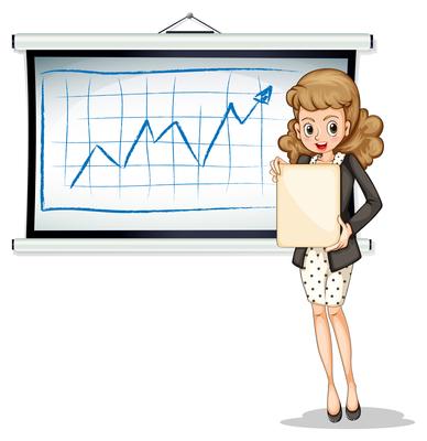 A woman holding an empty template in front of the whiteboard