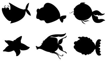 Different silhouettes of sea creatures vector